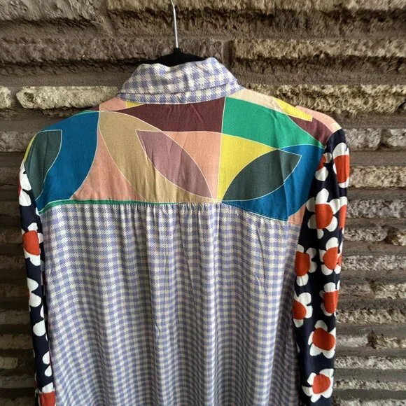 Maeve Anthropologie La Paz Contrast Patchwork Button Front Shirt Size Large NWT - Picture 5 of 11